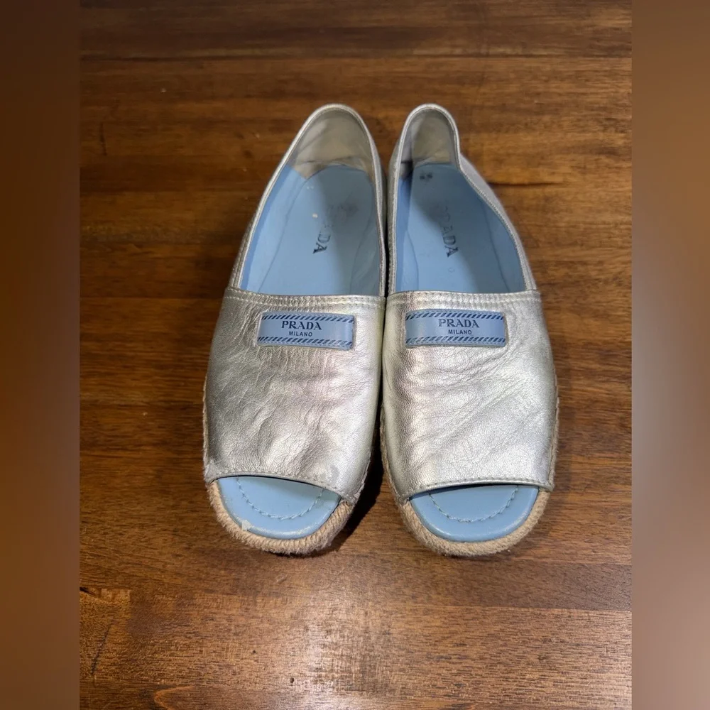 Prada Metallic Silver Espadrilles